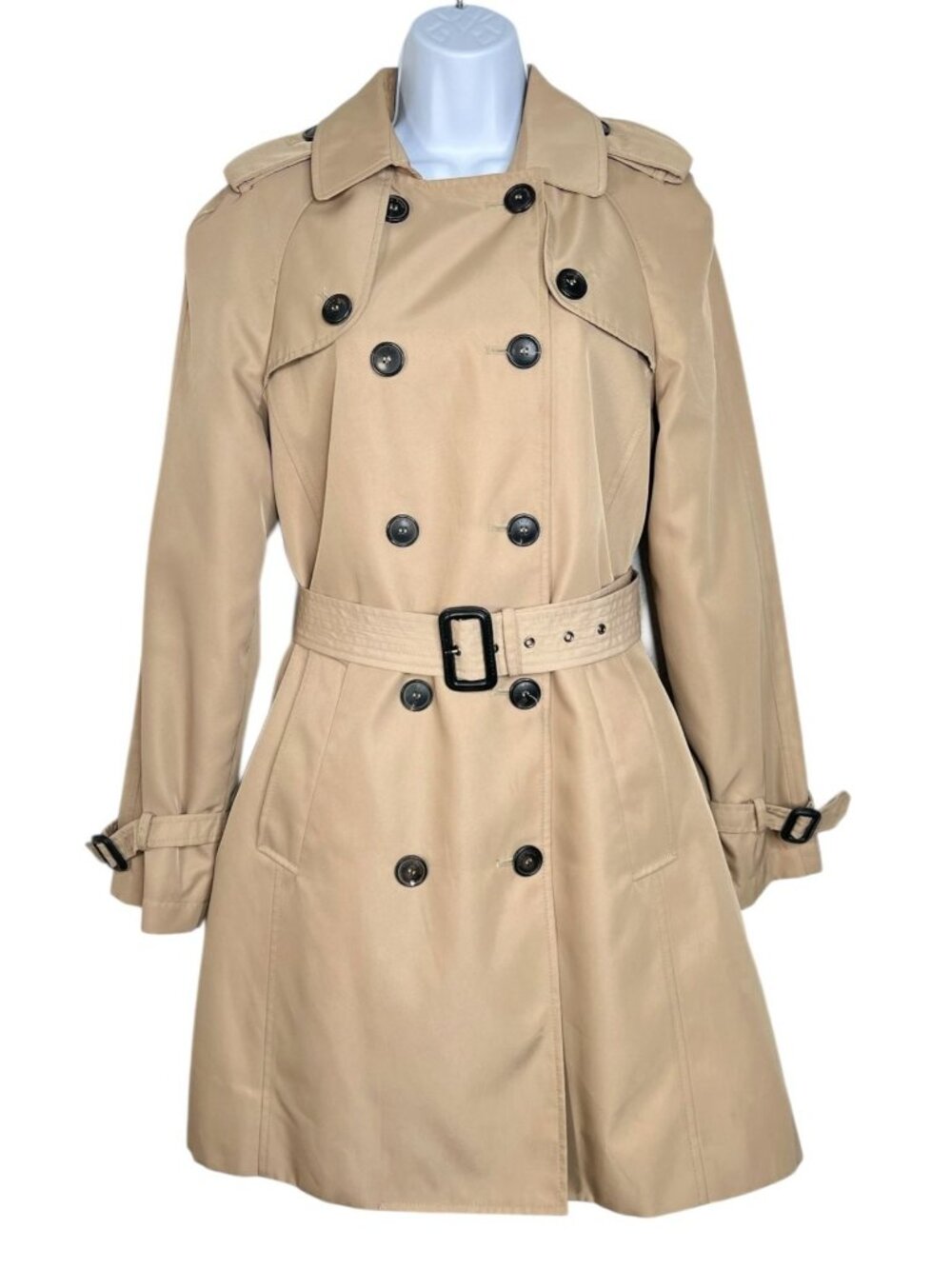Zara Belted Double Breasted Trench Coat Removable Lining Khaki Tan Large